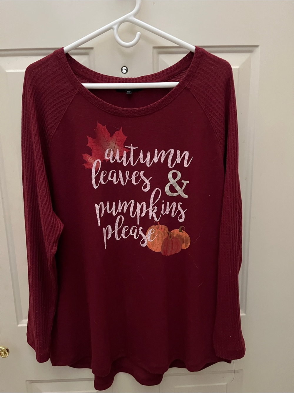 Women's Burgundy Autumn Graphic Long-Sleeve Top
